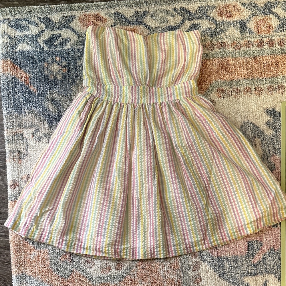 Jolie & Elizabeth Rainbow Stripe Seersucker Strapless Fit & Flare Mini Sundress